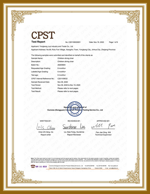 Test Report Children Dining Chair