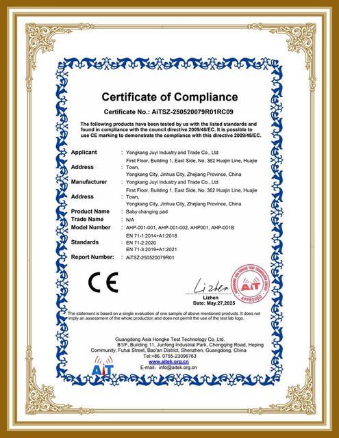 AiTSZ 25052007901 SJ Baby Changing Pad certificate