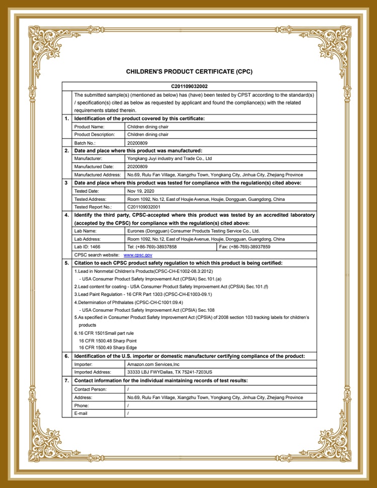 Children's Product Certificate (CPC)