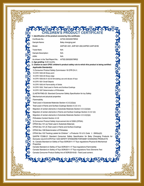 AiTSZ 25052007902 SJ Baby Changing Pad certificate